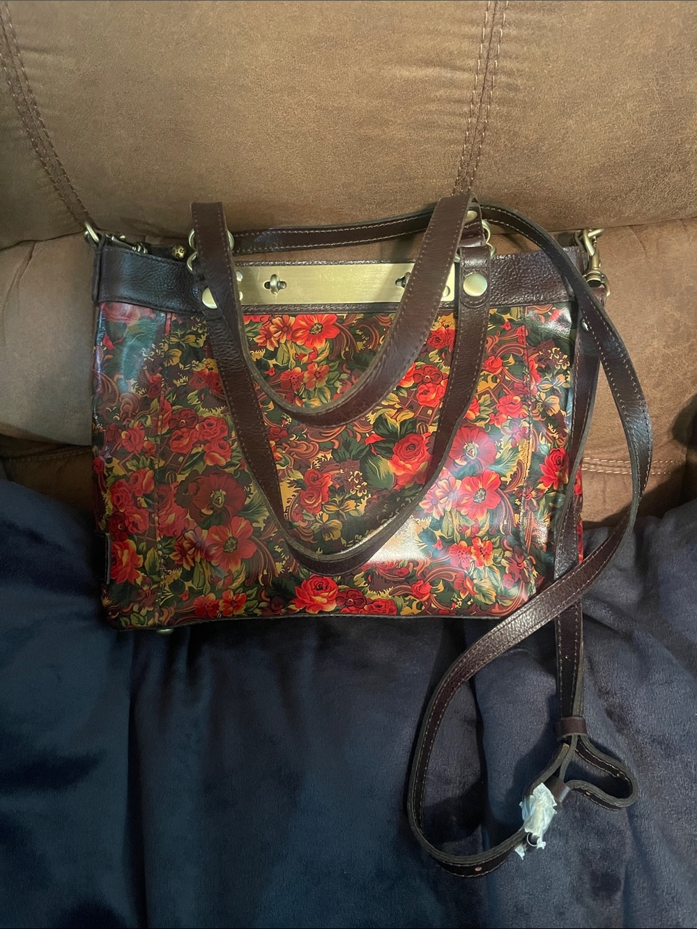 Patricia Nash Floral Shoulder Tote in Red and Brown
